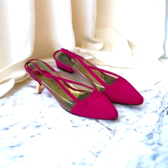 YSL Yves Saint Laurent Pink Fuchsia  Authentic Vintage Kitten Heels SIZE 6.5 - Picture 1 of 6